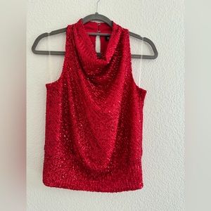 INC red cowl neck sequined tank, size PS
